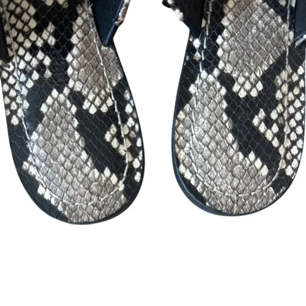 Tory Burch Leigh Thong Sandals 8.5 Roccia Snakeskin Black Logo